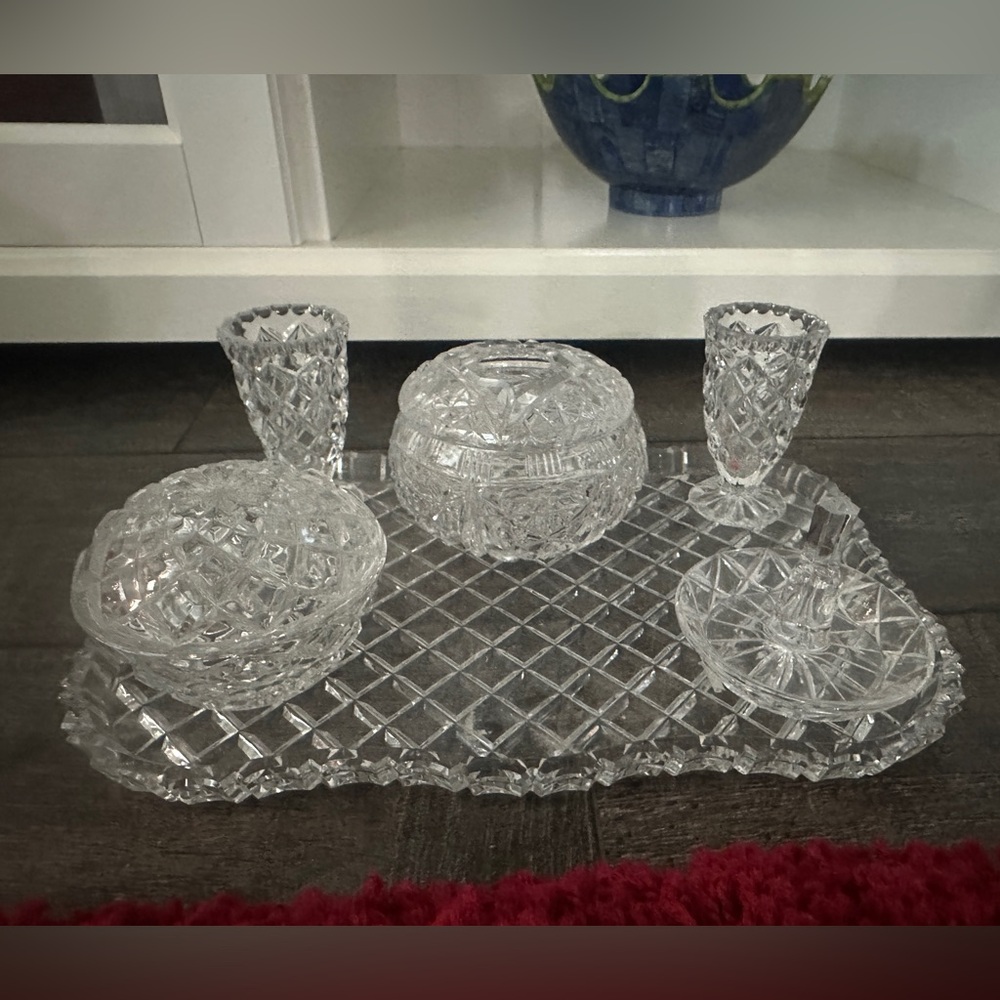 Antique 1940’s Cut Glass Dresser Vanity Set